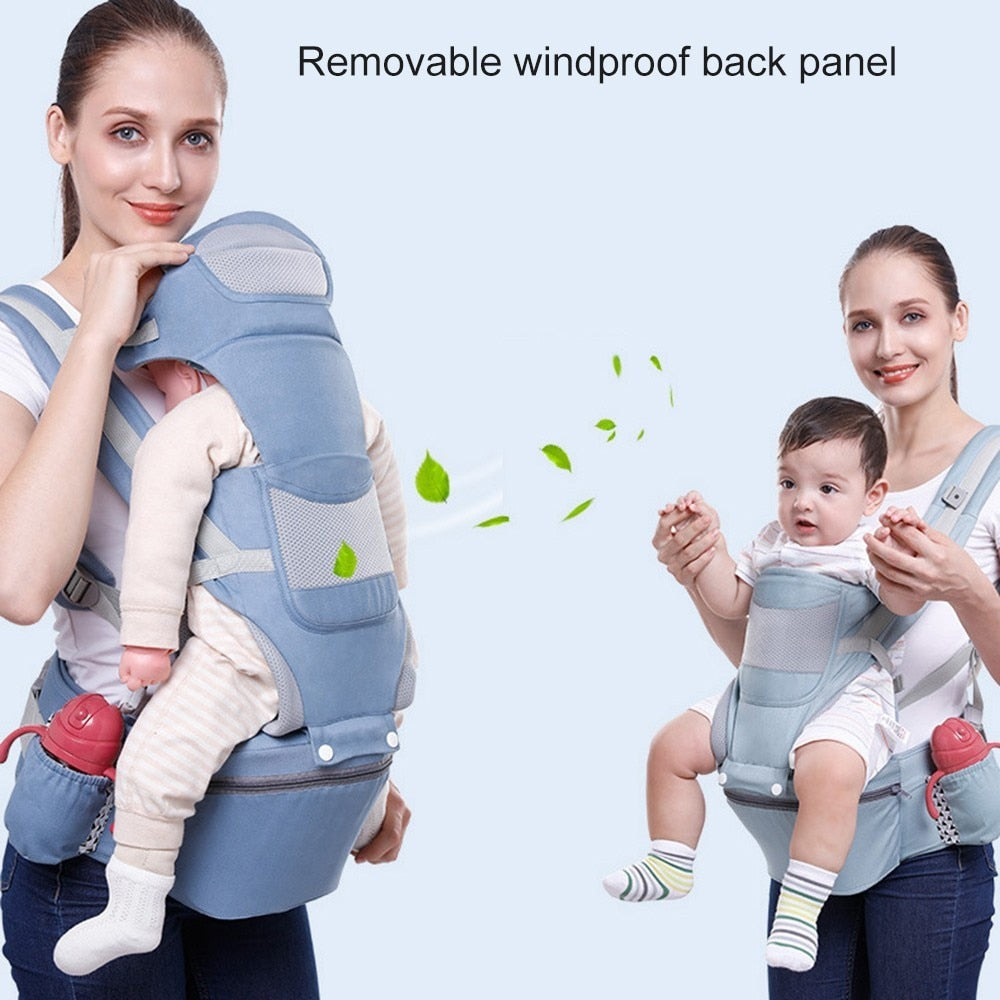 Mochila ergonômica DAJINBEAR canguru com assento de quadril, painel traseiro removível e design confortável para bebês