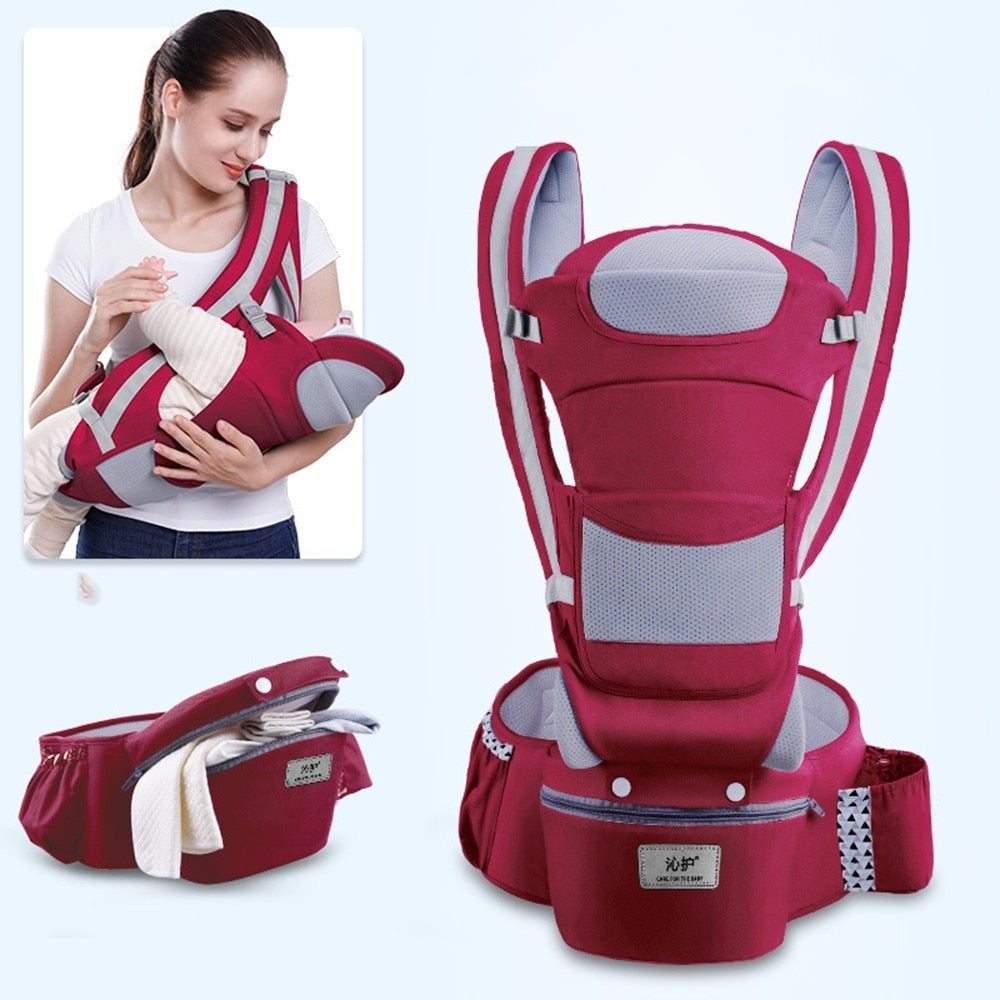 Mochila ergonômica DAJINBEAR canguru com assento de quadril, ideal para transporte seguro de bebês.