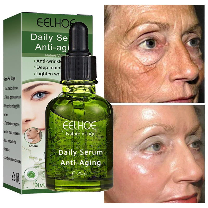 Sérum facial anti-idade EELHOE de 20ml com efeito hidratante e anti-rugas antes e depois do uso