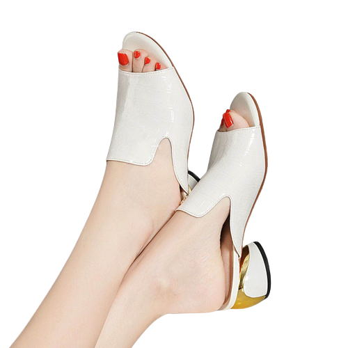 Sandálias femininas HZYMTQ brancas com salto dourado e design aberto para conforto e estilo
