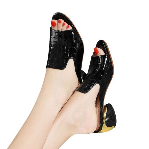 Sandálias femininas HZYMTQ em preto com salto dourado e design aberto para conforto e estilo