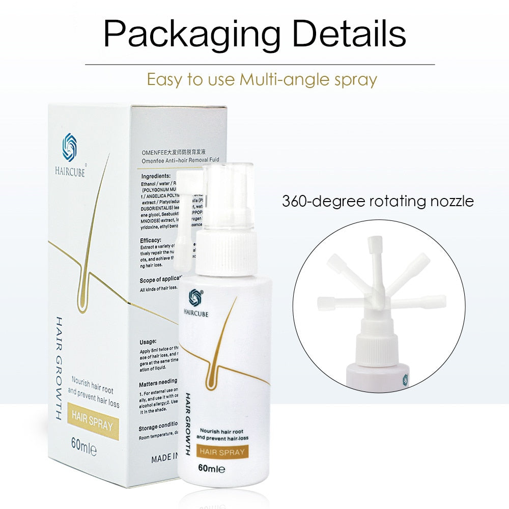 Spray tratamento capilar HAIRCUBE em embalagem de 60ml com bico rotativo para fácil aplicação