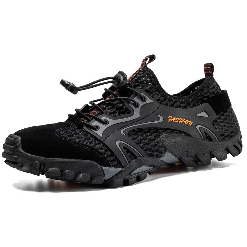 Sandálias outdoor antiderrapantes masculinas em preto com design respirável e solado robusto