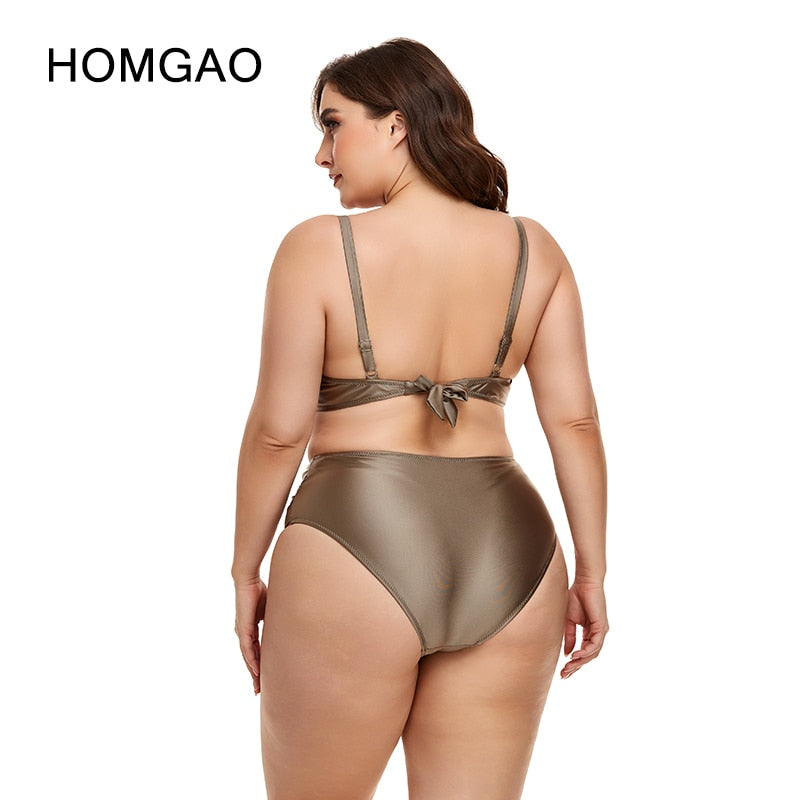 Biquíni feminino HOMGAO com design elegante em tom bronze, ideal para moda praia plus size
