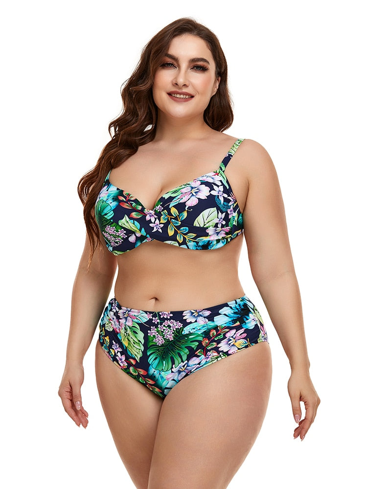 Biquíni feminino Homgao em estampa floral, ideal para moda praia plus size com suporte e conforto