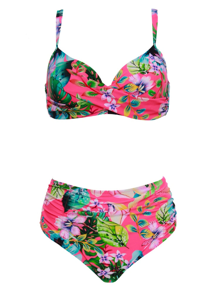 Biquíni feminino HOMGAO em estampa tropical com design plus size na moda praia plus size