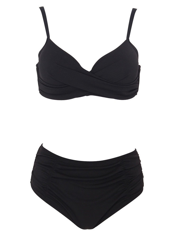 Biquíni feminino preto da HOMGAO com design estiloso para moda praia plus size