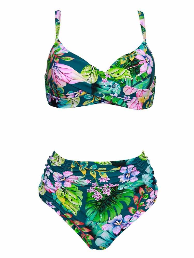 Biquíni feminino HOMGAO com estampa tropical, ideal para moda praia plus size