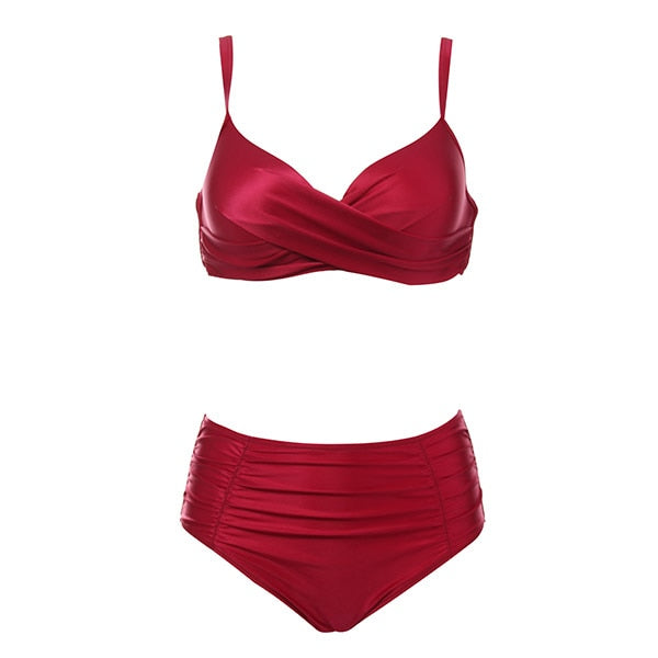 Biquíni feminino vermelho da HOMGAO com design plus size, ideal para moda praia plus size