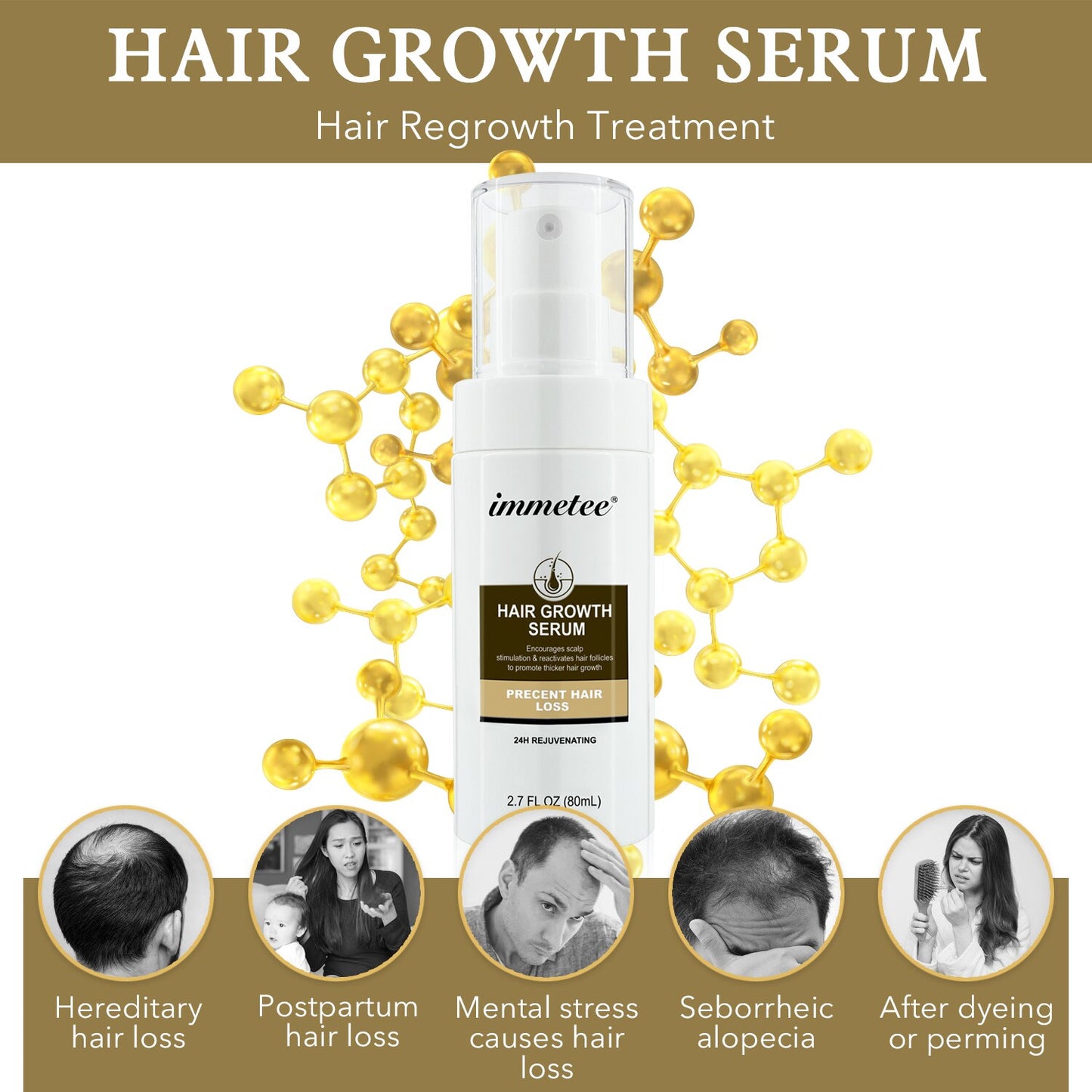 Sérum de crescimento capilar IMMETEE para tratamento anti-queda cabelo de 80ml com ingredientes eficazes