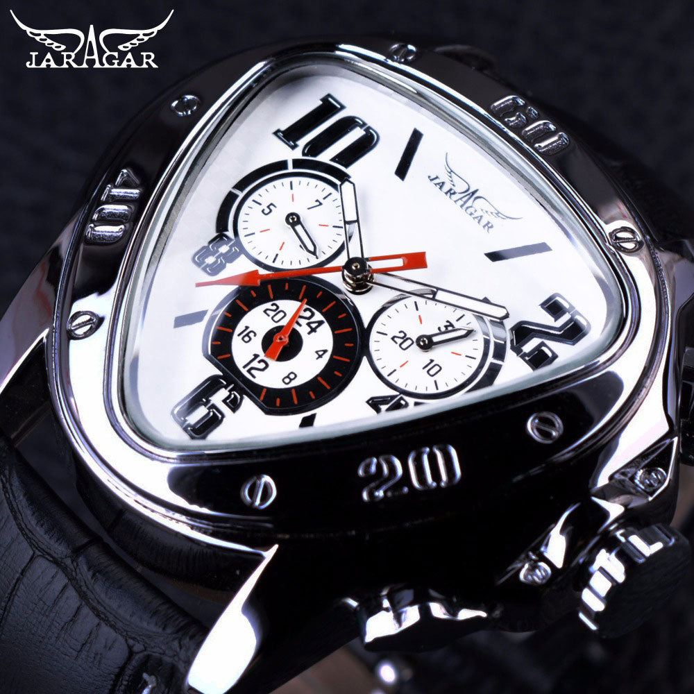 Relógio de pulso masculino T-WINNER com mostrador branco e pulseira de couro marrom