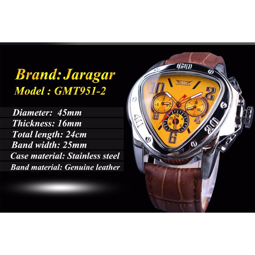 Relógio de pulso masculino T-WINNER com pulseira de couro marrom e mostrador amarelo visível