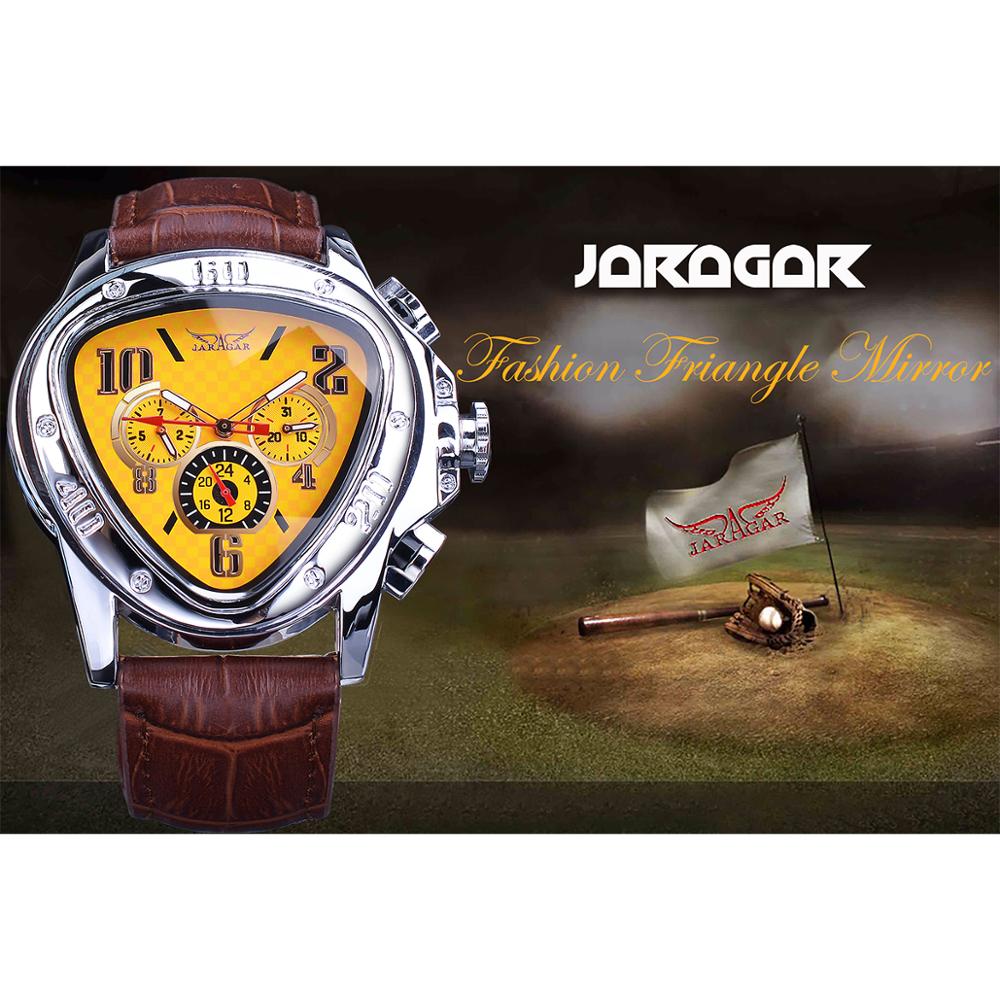 Relógio de pulso masculino T-WINNER com mostrador amarelo e pulseira de couro marrom, estilo moderno e elegante