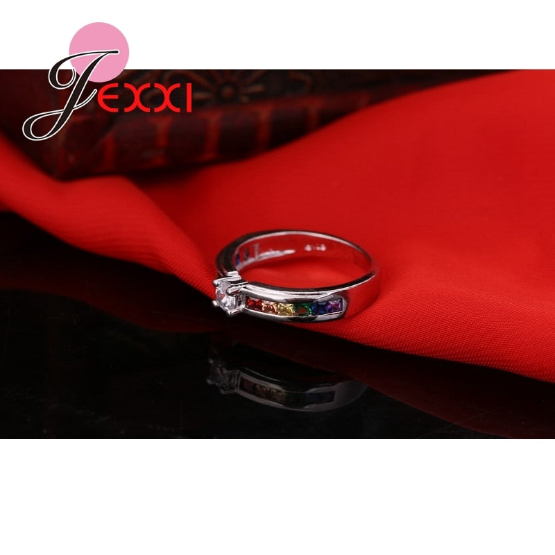 Anel de compromisso JEXXI com pedras coloridas, ideal para joias de alta qualidade para noivado