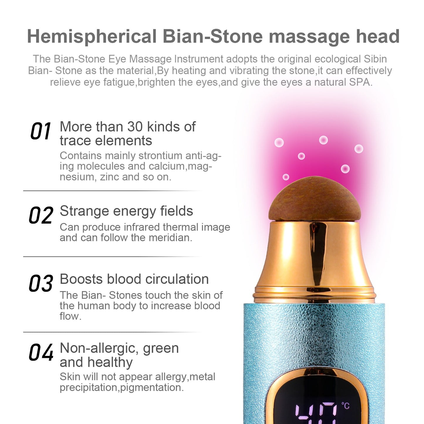 Massageador elétrico para os olhos LESCOLTON com cabeça Bian-Stone, ideal para massagem de beleza para rugas