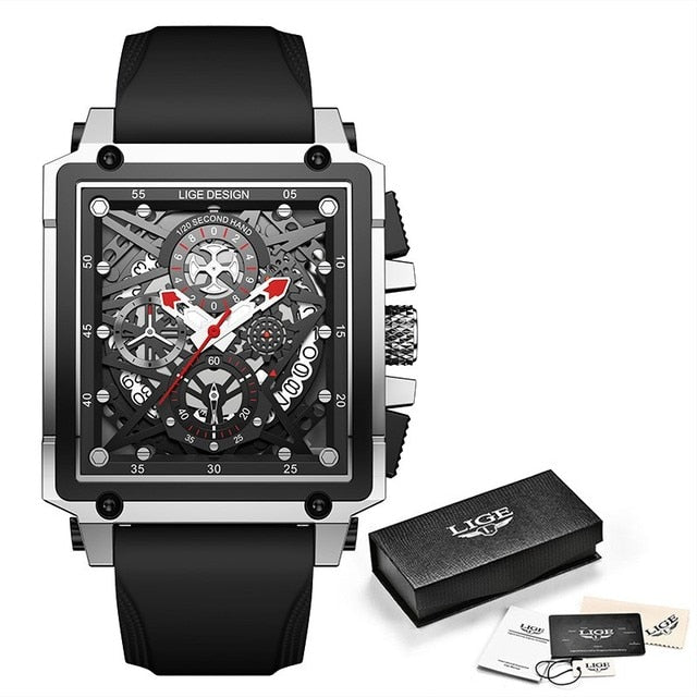 Relógio de pulso masculino luxo LIGE com design moderno e pulseira em silicone para estilo elegante