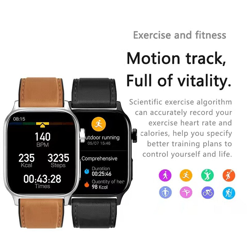 Smartwatch oxigênio no sangue feminino PLUXURY com pulseira de couro e funcionalidades de rastreamento de atividades