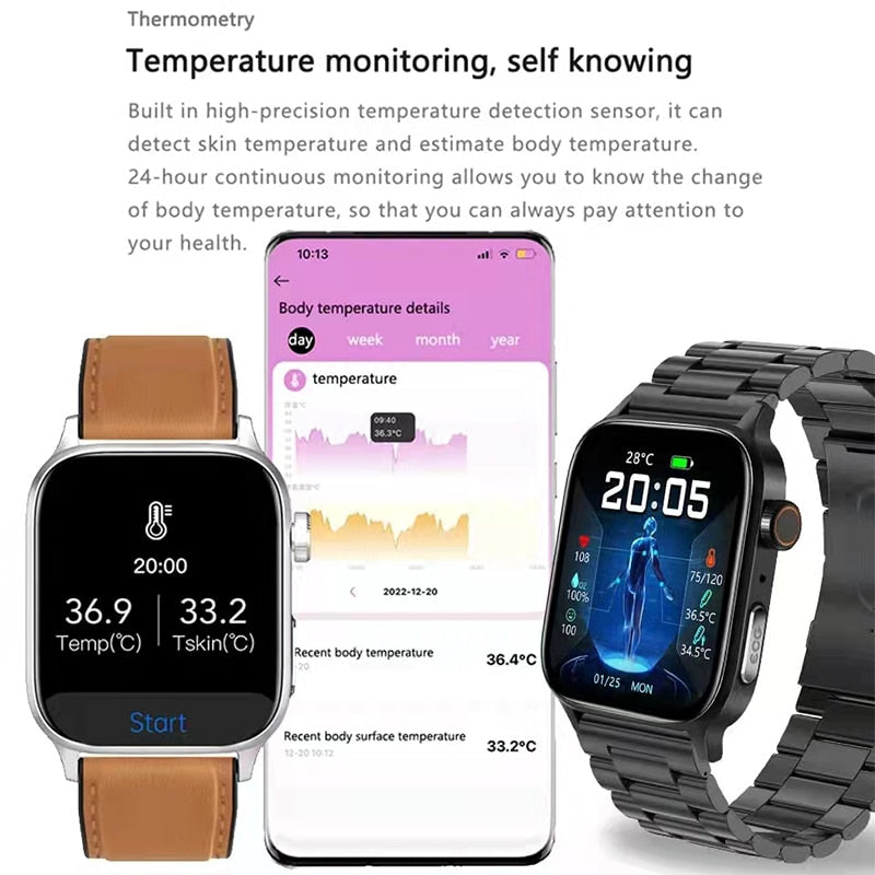Smartwatch oxigênio no sangue da PLUXURY com monitoramento de temperatura e pulseira elegante