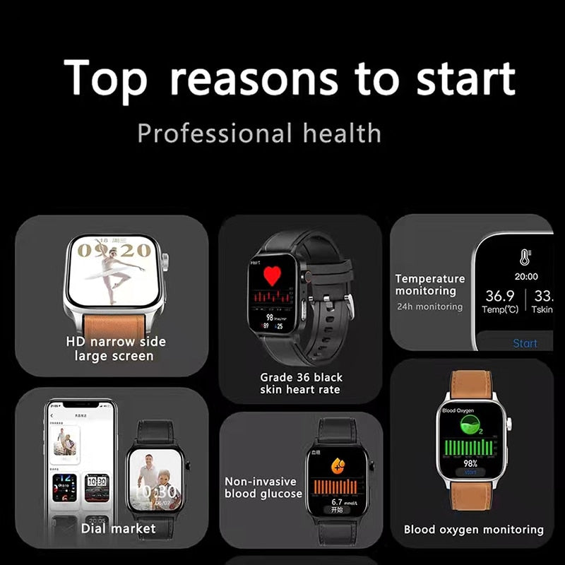Smartwatch oxigênio no sangue da PLUXURY com tela grande e monitoramento de saúde profissional