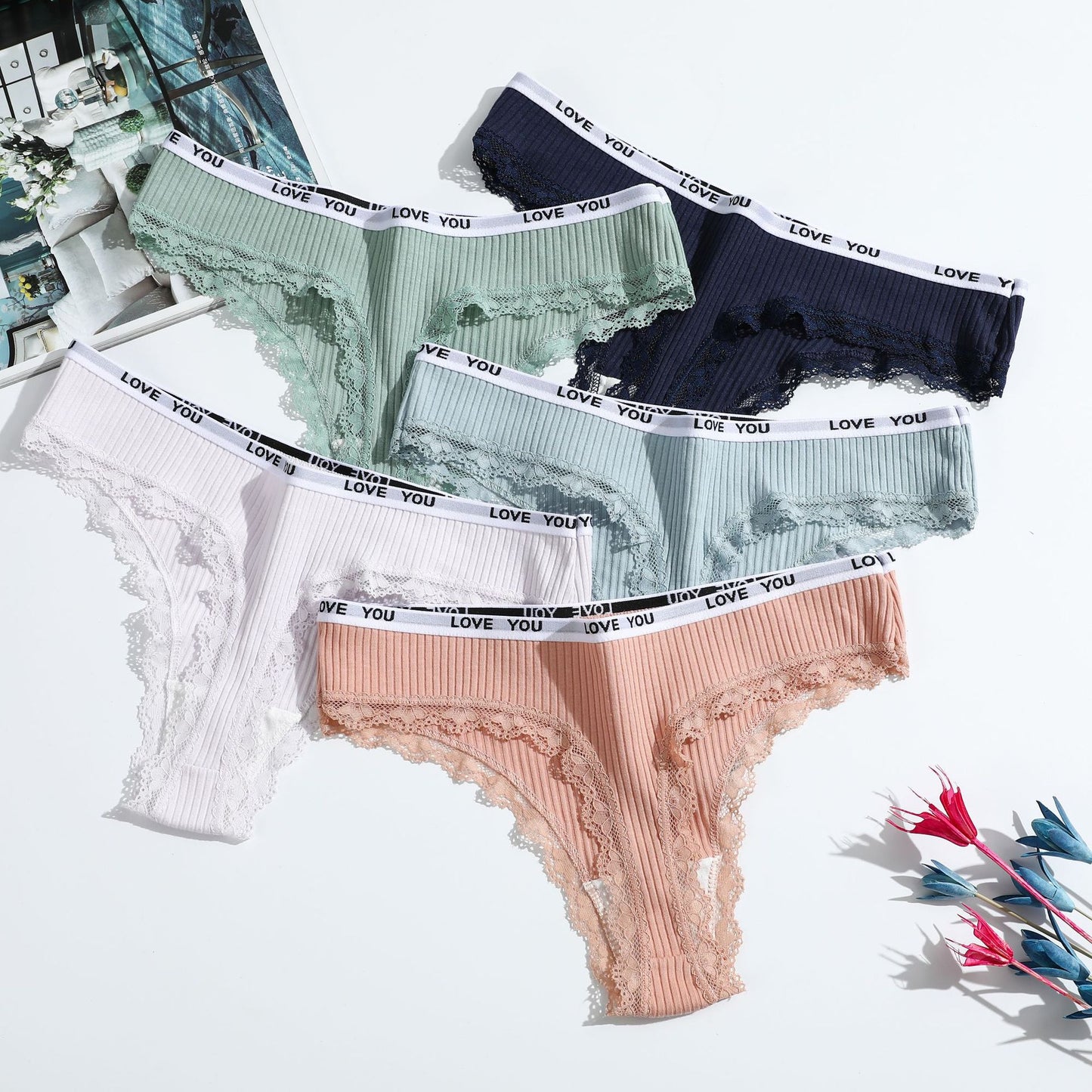 Conjunto de tangas femininas O Badalo do Sino em cores variadas, calcinha renda cintura baixa
