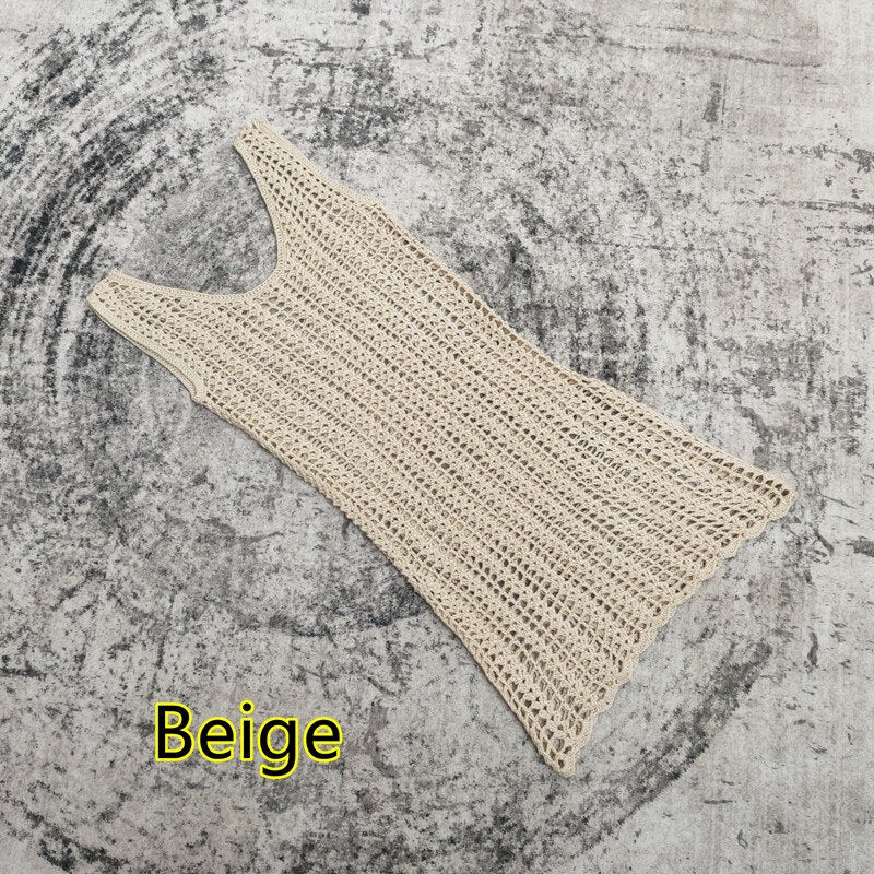 Cobertura em crochê para biquíni feminino na cor bege, ideal para roupas de praia e verão