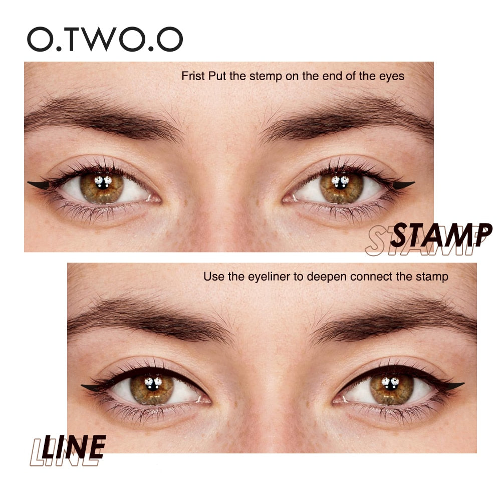 Delineador para olhos O.TWO.O em aplicação com técnica de carimbo para maquiagem para olhos delineador