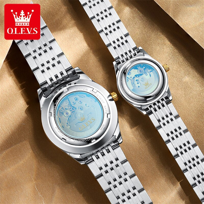 Conjunto de relógios de pulso para casal OLEVS com design elegante, relógio automático de luxo para momentos especiais