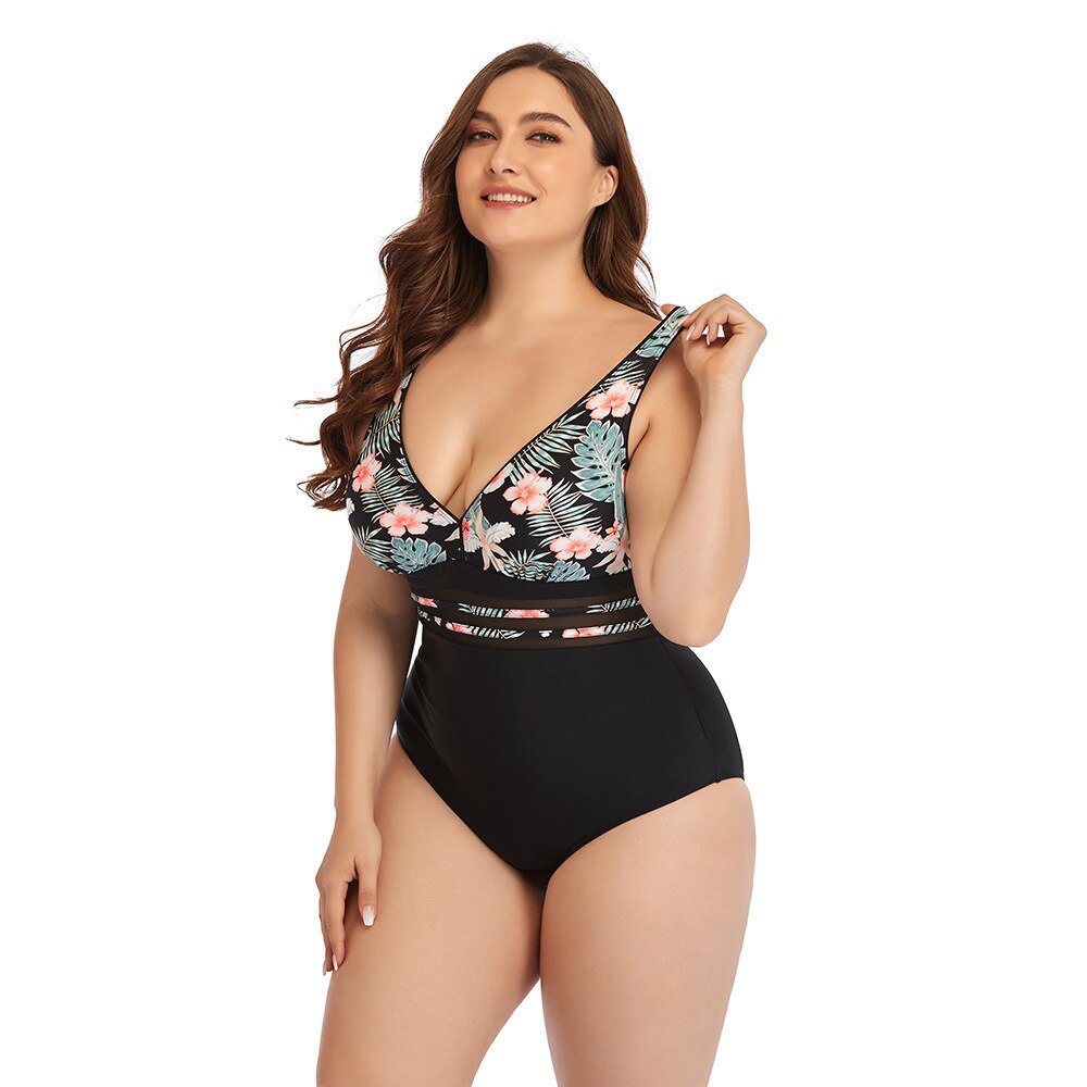 Maiô feminino com estampa floral e decote em V, ideal para praia e piscina, com design moderno