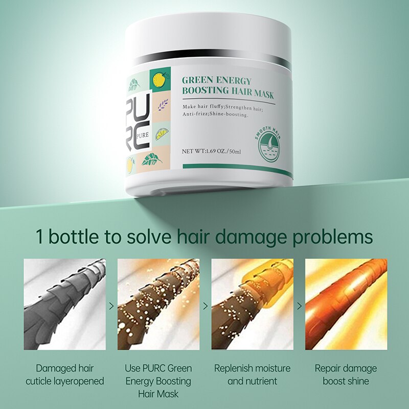 Máscara de cabelo PURC Green Energy Boosting para tratamento para cabelos secos e reparo de danos