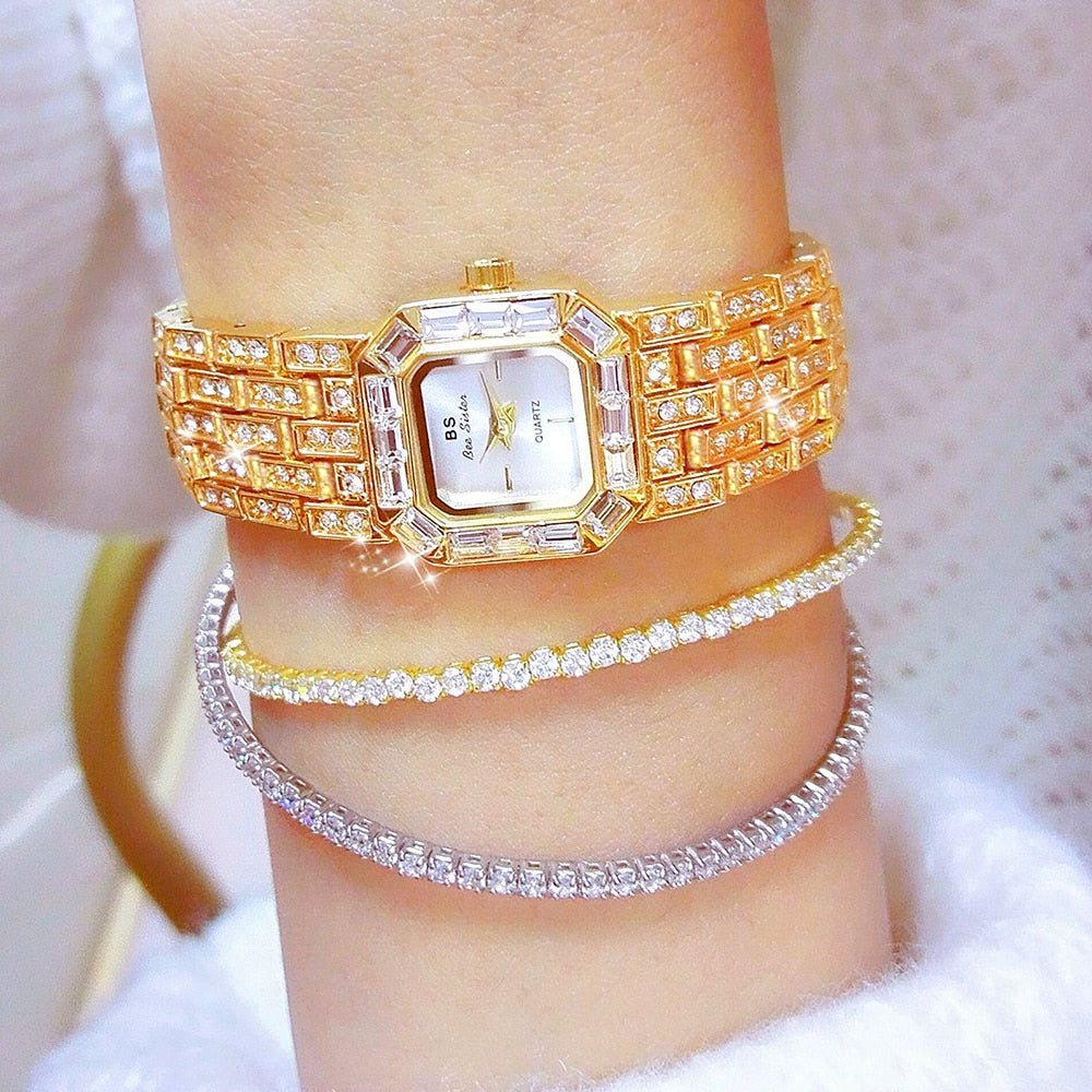 Relógio de pulso com diamantes da BEE SISTER com pulseiras brilhantes para um estilo elegante