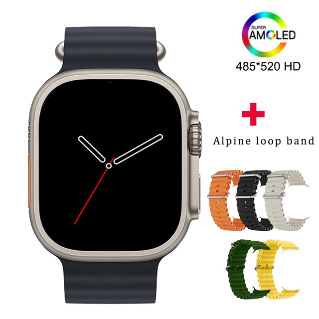 Relógio HK8 Pro Max masculino com tela Super AMOLED e pulseira de silicone colorida