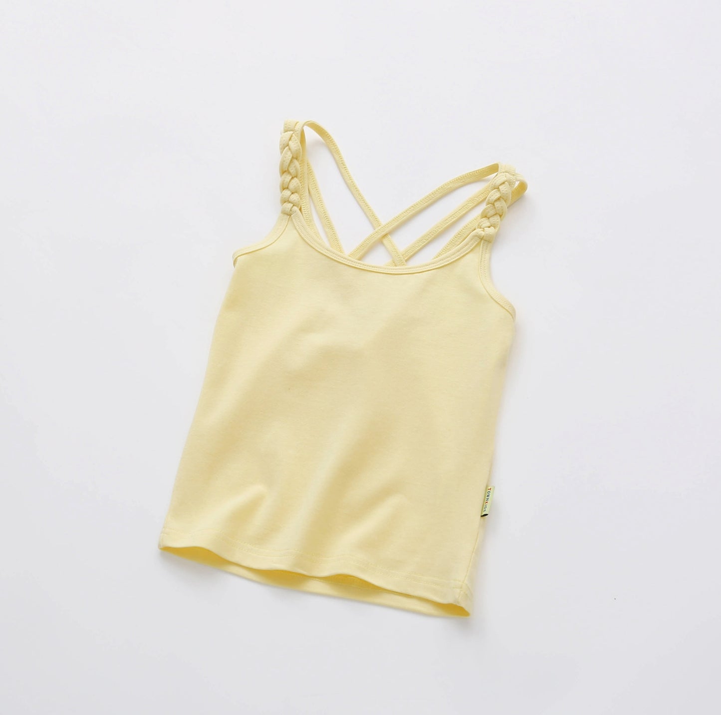 Camisola esportiva para meninas em amarelo com alças trançadas e design confortável