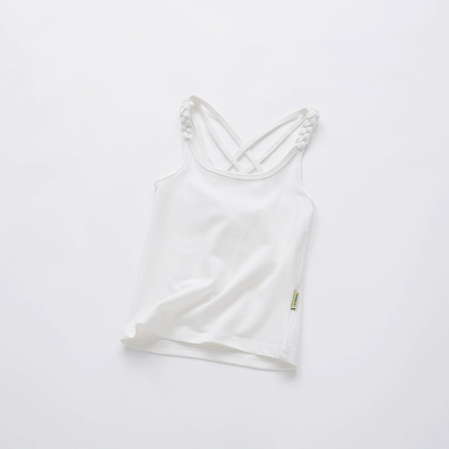 Camisola esportiva para meninas V-TREE em branco com detalhes em alças cruzadas para conforto