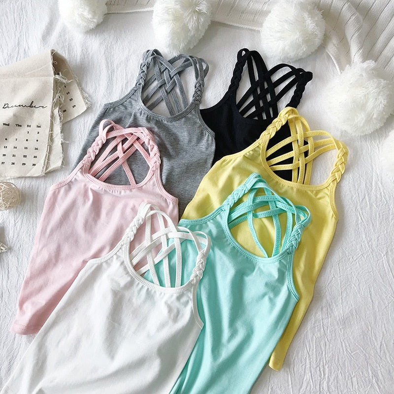 Camisolas esportivas para meninas da V-TREE em várias cores com design de alças cruzadas