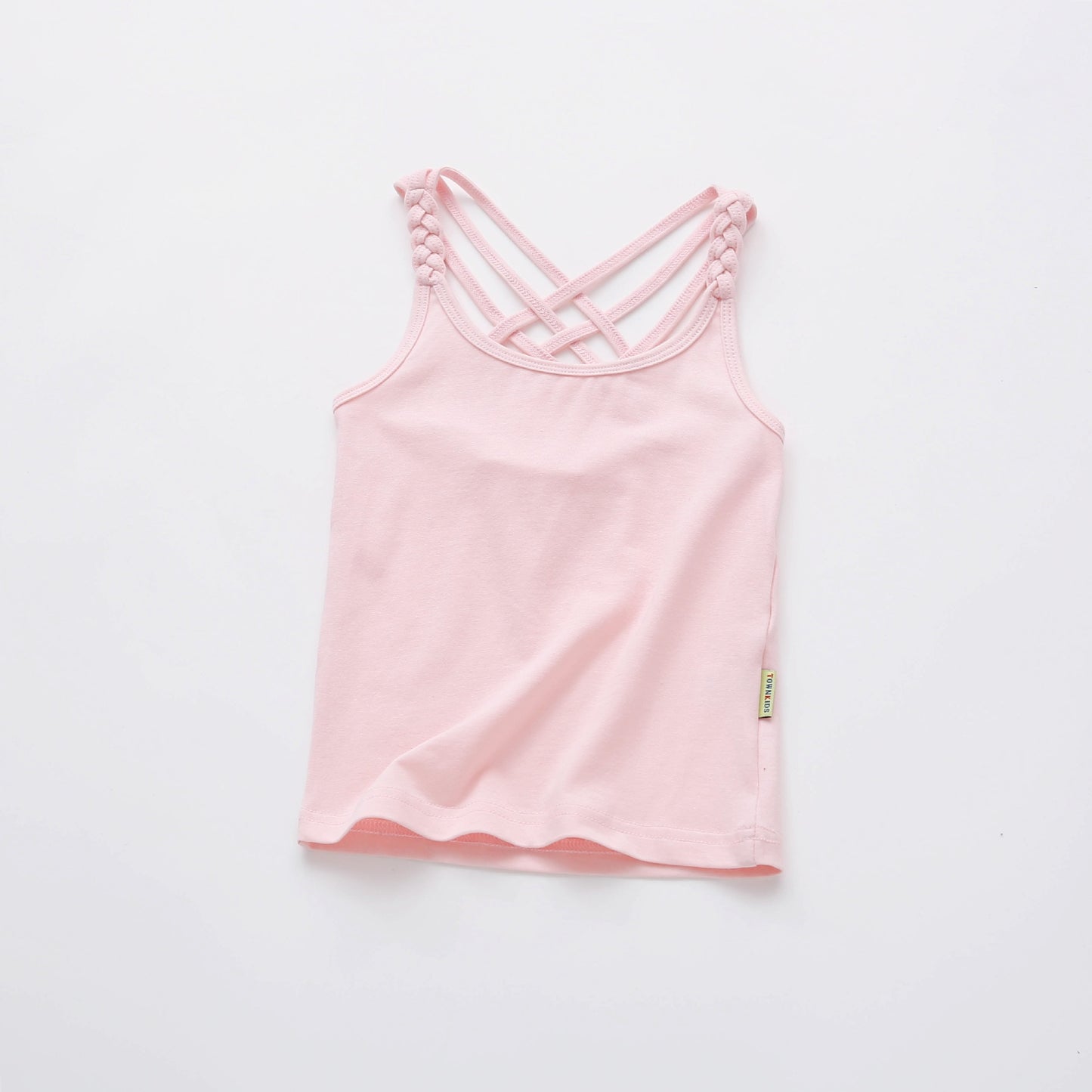 Camisola esportiva para meninas em rosa claro com alças trançadas nas costas