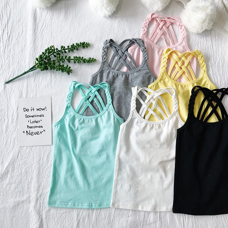 Camisolas esportivas para meninas da V-TREE em várias cores com detalhes em renda nas alças