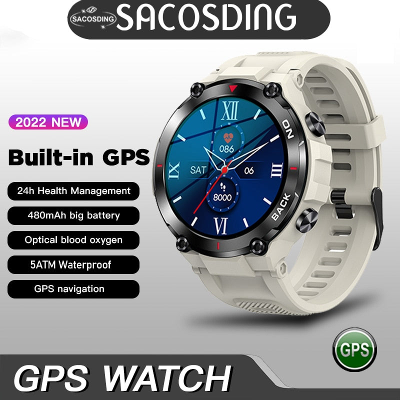 Smartwatch com GPS da SACOSDING com tela grande, monitoramento de saúde e resistente à água 5ATM