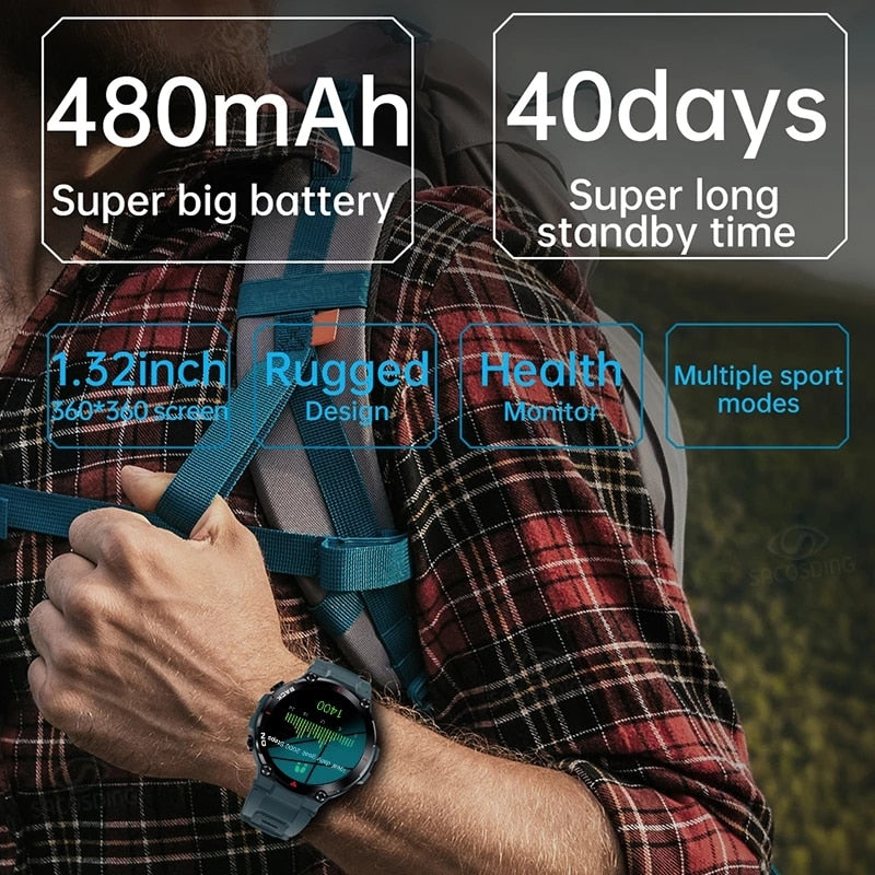 Smartwatch com GPS da SACOSDING com bateria de 480mAh e tela de 1,32 polegadas para monitoramento de saúde