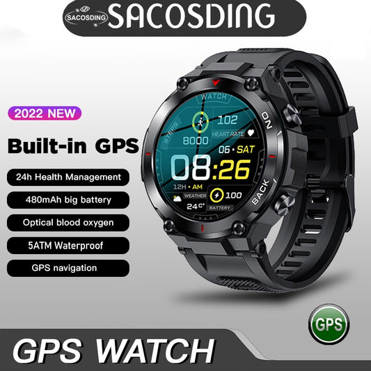 Smartwatch com GPS da SACOSDING, à prova d'água, com monitoramento de saúde e bateria de 480mAh