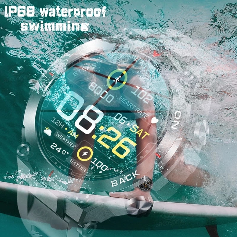 Smartwatch com GPS resistente à água IP68, ideal para natação e monitoramento de saúde