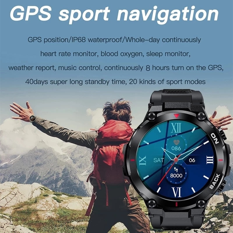 Relógio de pulso masculino SACOSDING smartwatch com GPS, resistente à água, com monitor de frequência cardíaca e modos esportivos