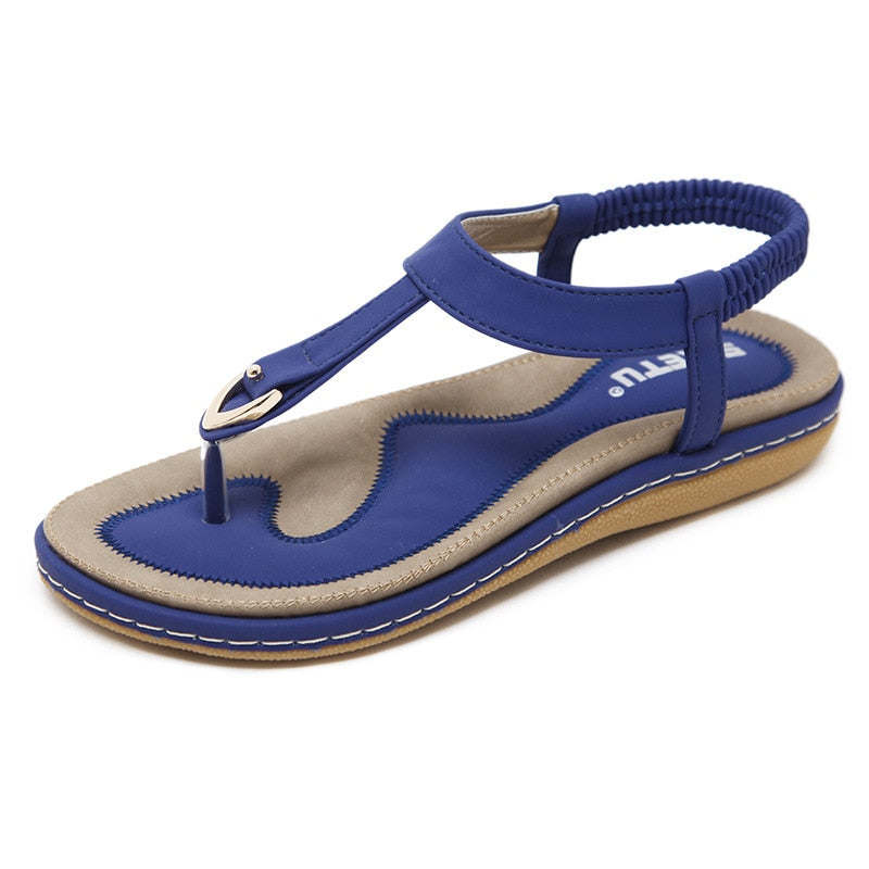 Sandálias femininas boêmias em azul com design confortável e sola antiderrapante