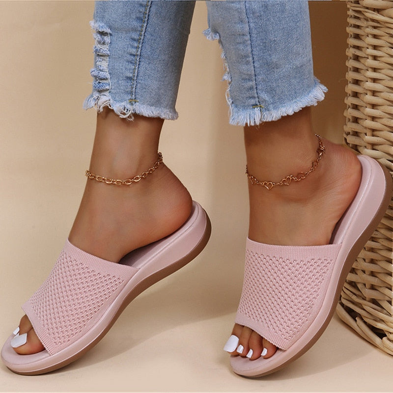 Sandálias femininas HAJINK planas para praia em rosa com design confortável e leve