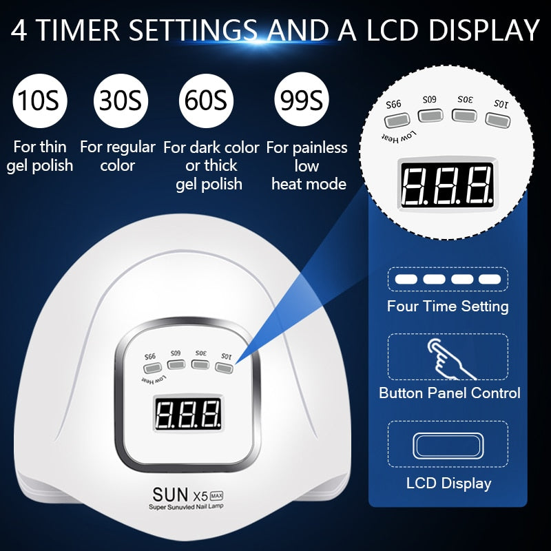 Secador de esmalte de gel SUN X5 MAX com 4 configurações de tempo e display LCD para unhas perfeitas