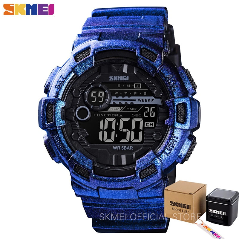 Relógio esportivo masculino SKMEI azul com cronógrafo display LED e resistência à água de 5ATM