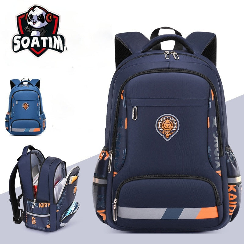 Mochila escolar infantil SOATIM em azul com compartimentos amplos e design moderno