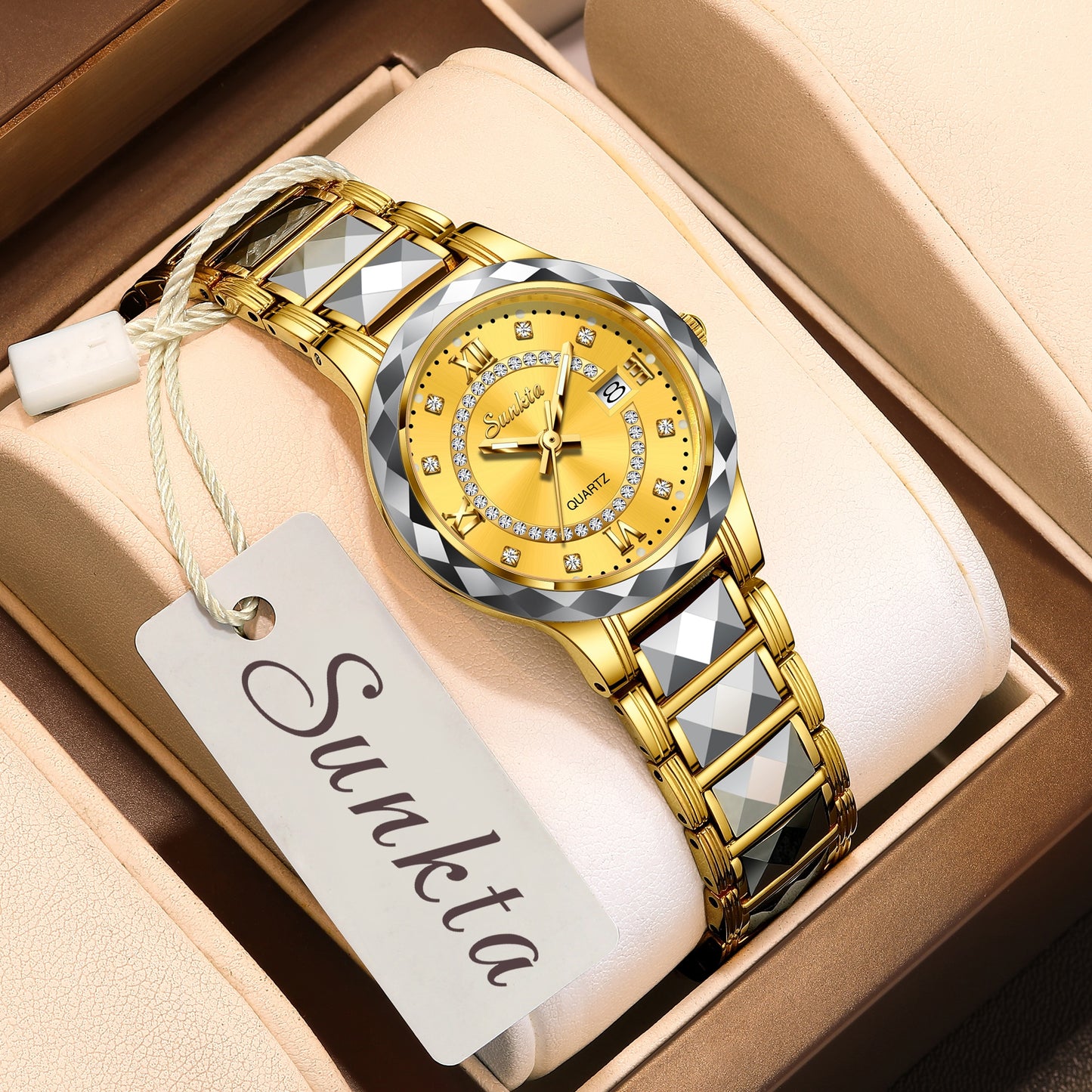 Conjunto relógio e pulseira feminino LIGE em dourado com detalhes elegantes e brilho sofisticado