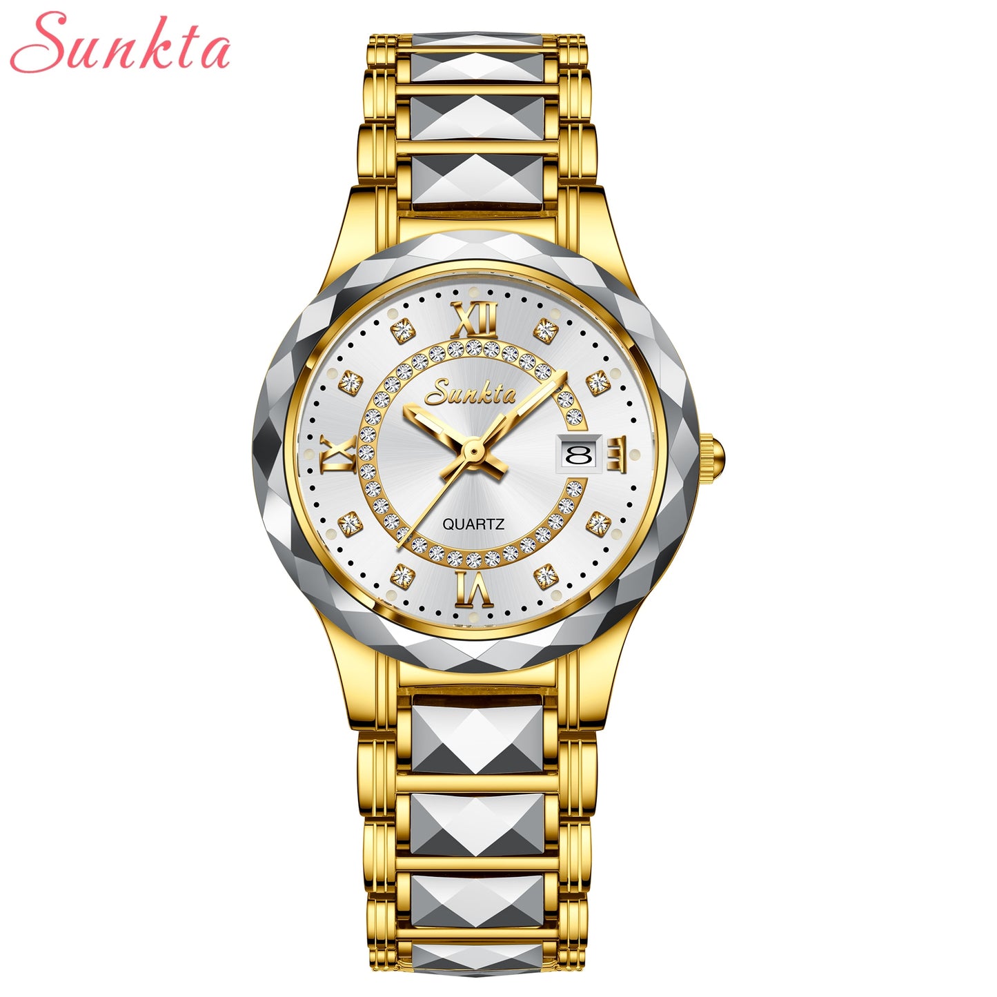 Relógio de pulso feminino LIGE com design elegante em dourado, parte do conjunto relógio e pulseira feminino