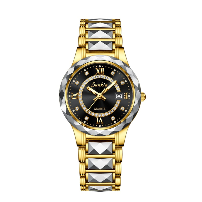 Relógio de pulso feminino LIGE com design elegante e brilhantes, parte do conjunto relógio e pulseira feminino