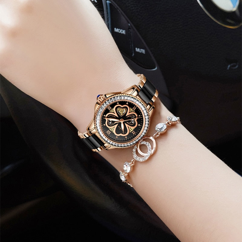 Relรณgio quartzo moda feminina LIGE com mostrador floral e pulseira elegante, ideal para qualquer ocasiรฃo